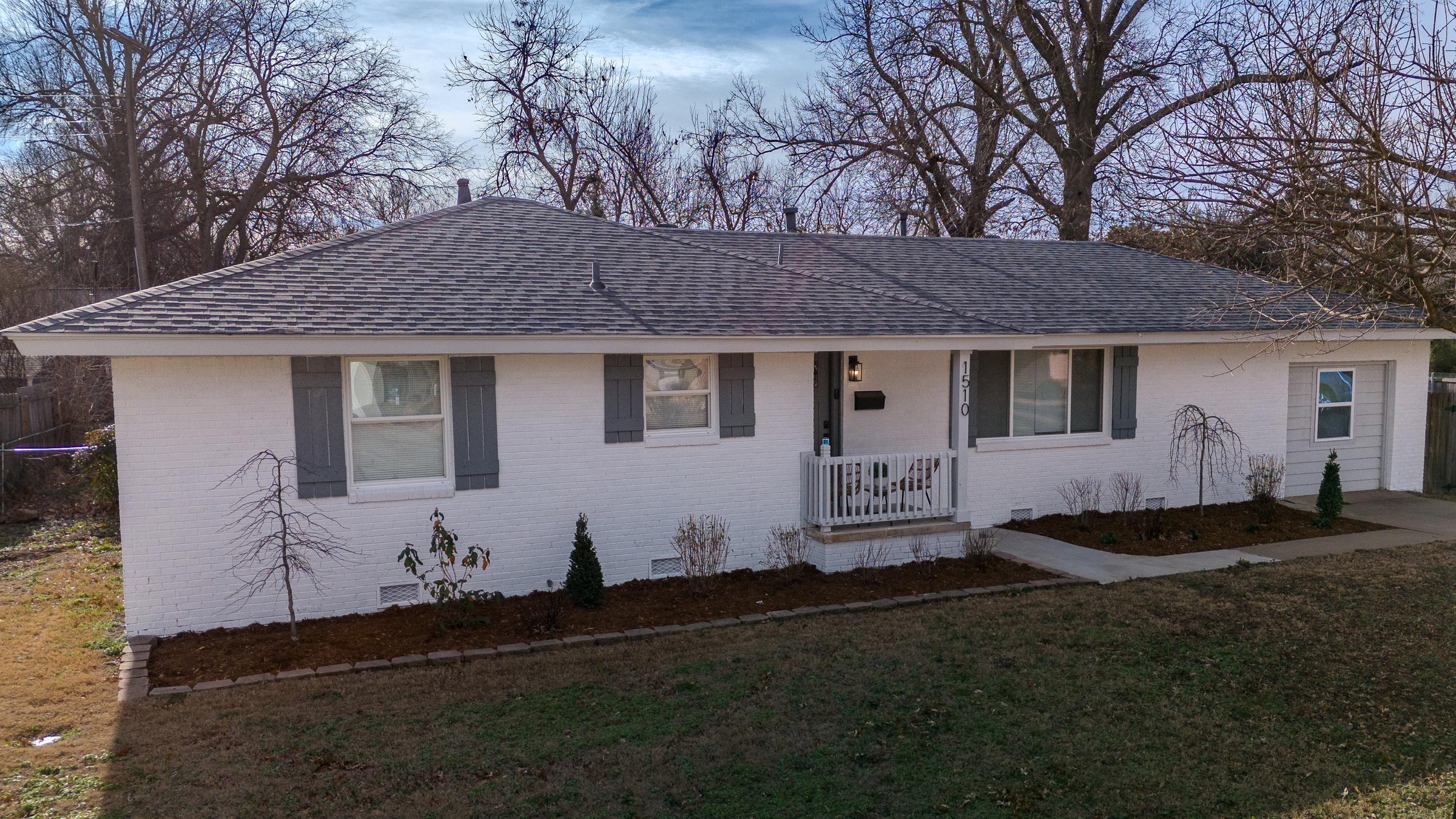 Aerial view of the renovated home at 1510 Melrose Drive